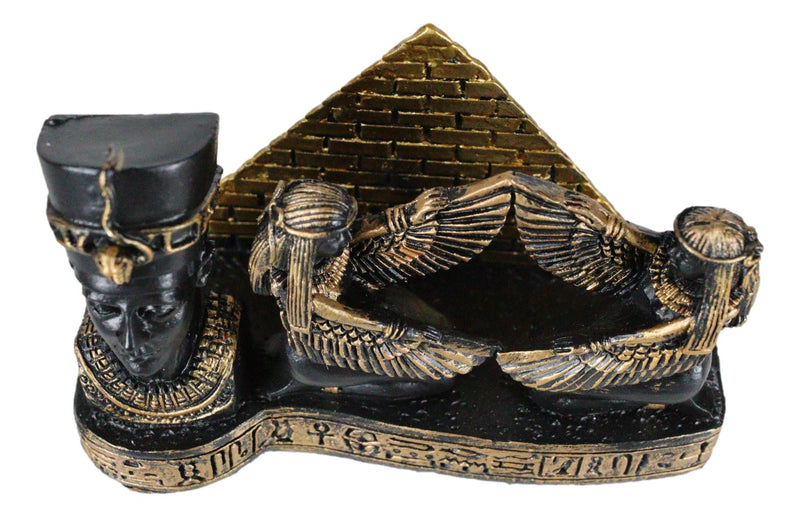 Egyptian Goddess Queen Nefertiti Winged Isis Maat Pyramid Card Holder Figurine