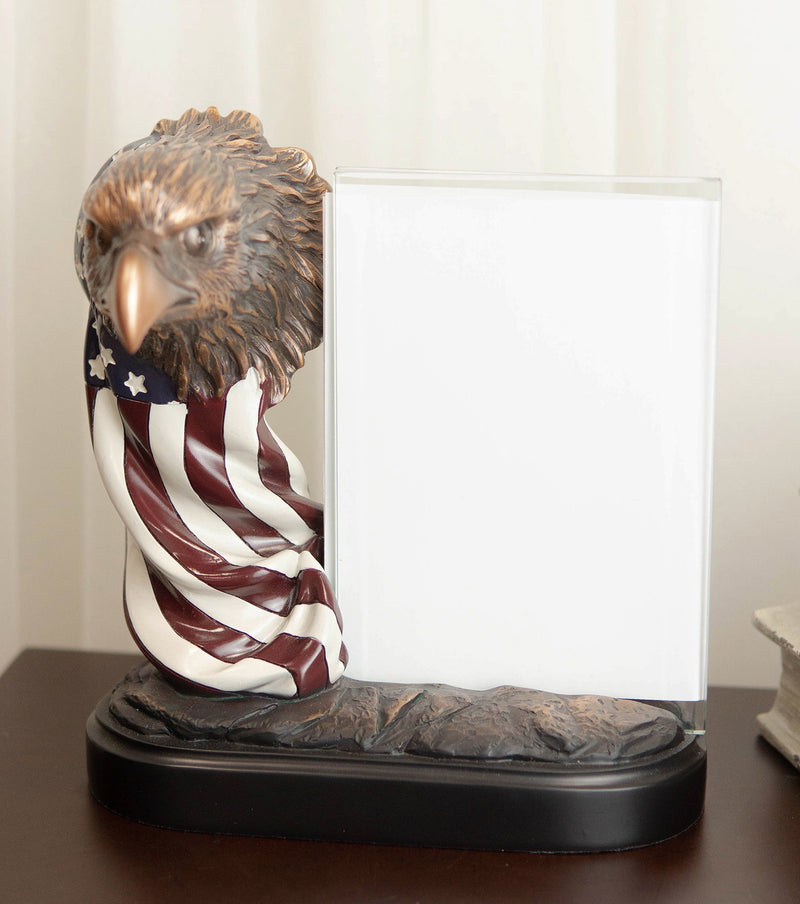 Ebros Patriotic Bald Eagle Bust & American Flag Statue W/ Glass 4X6 Picture Frame