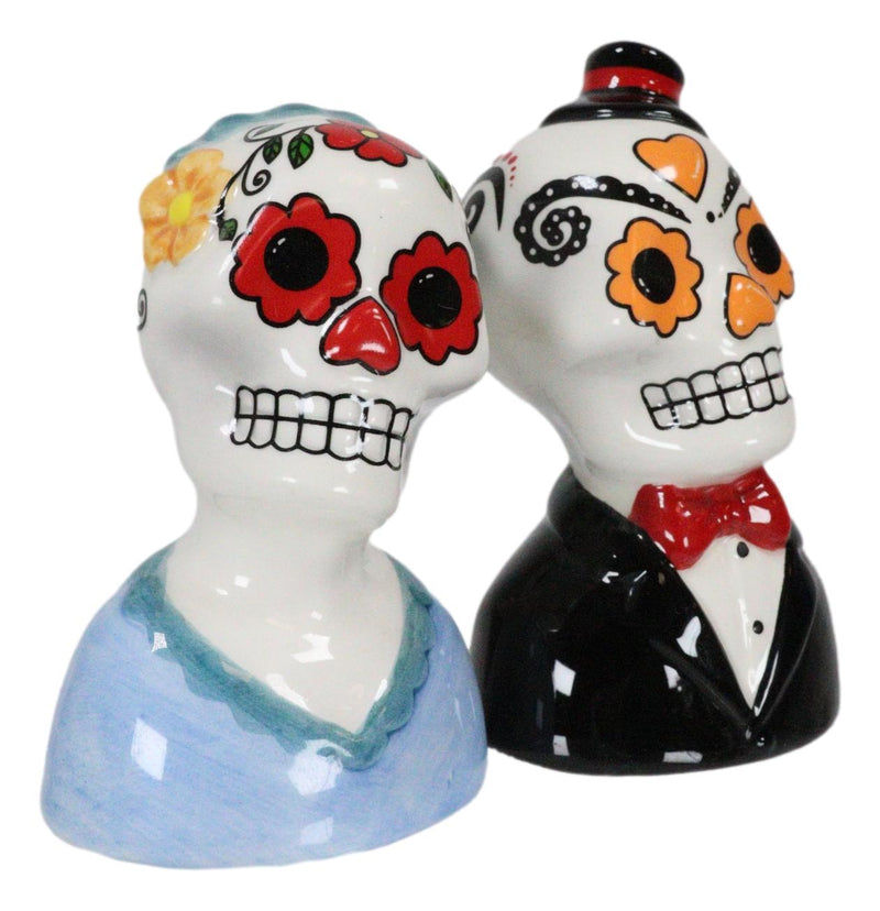 Mexican Couple Wedding Sugar Skulls Day Of The Dead Ceramic Salt Pepper Shakers