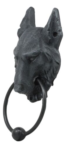Ebros Full Moon Gothic Chained Wolf Gargoyle Door Knocker Figurine 8.25"Tall Faux Stone Finish With Metal Ball - Ebros Gift