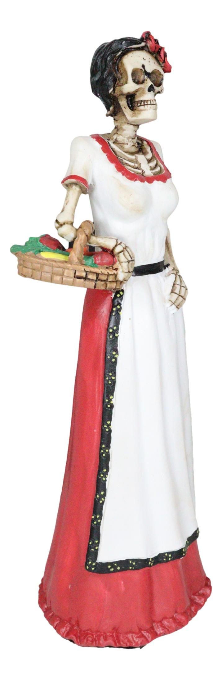 Day of The Dead Traditional Senorita Mexican Lady With Fruit Basket Figurine