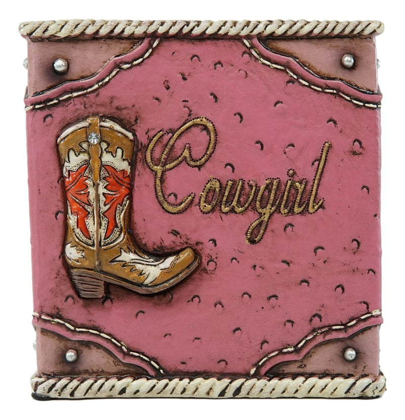 Western Cowgirl Boot with Horseshoe Fabulous Pink Tissue Box Cover Sculpture