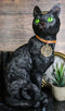 Wicca Witchcraft Green Eyed Moon Black Cat With Pentagram Necklace Figurine