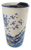 Hokusai Great Wave Mount Fuji Ceramic Travel Mug Cup 12oz With Lid Hot Or Cold