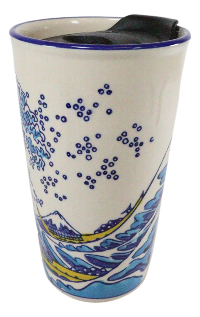 Hokusai Great Wave Mount Fuji Ceramic Travel Mug Cup 12oz With Lid Hot Or Cold
