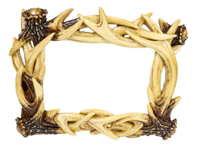 Rustic Intertwined Stag Deer Antlers Picture Frame With Easel Back 4"X6" Photo