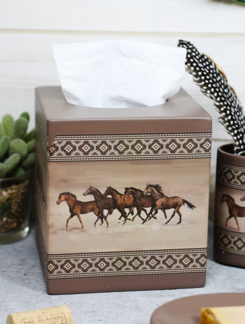 Ebros Western Running Horses With Southwest Navajo Vectors Tan Tissue Box Cover Decor