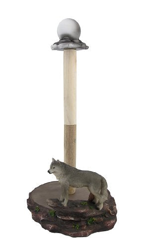 Gray Wolf and Full Moon Paper Towel Holder Kitchen Decor