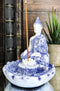 Ebros Gift Bhumisparsha Mudra Buddha Amitabha Meditating by Padma Lotus Flower Incense Holder Burner Figurine in Terracotta Blue and White 4.25" High Buddhist Eastern Enlightenment Feng Shui Decor