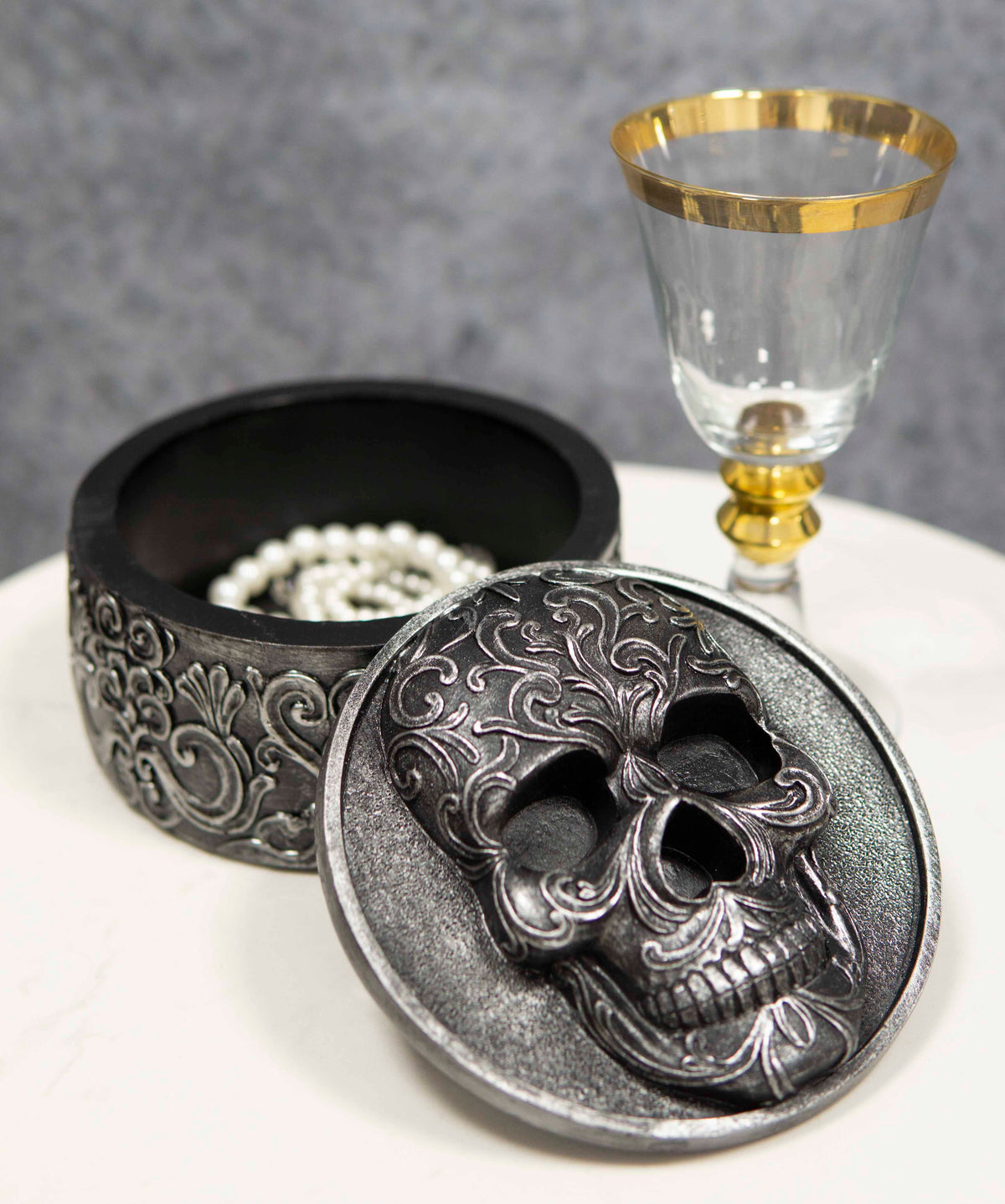Day Of The Dead Secrets Of The Macabre Gothic Tooled Floral Skull Decorative Box - Ebros Gift