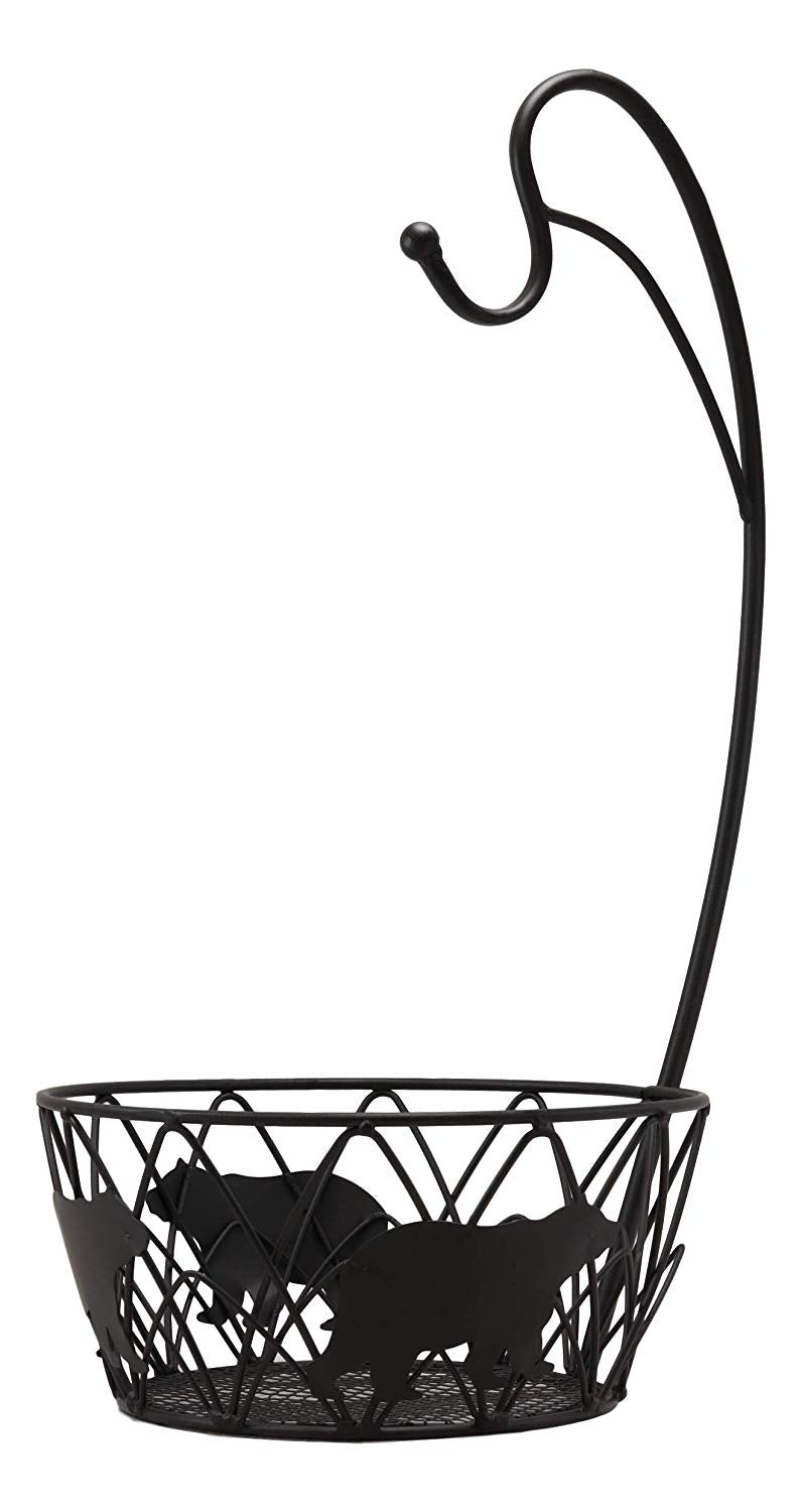 Ebros 19" Tall Rustic Western Bear Themed Metal Banana Grapes Rack Hook Holder And Basket Bowl - Ebros Gift