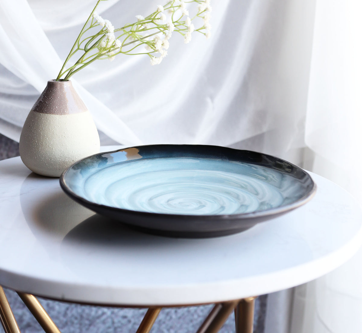 Pack Of 5 Ceramic Zen Blue Lunch Salad Appetizer Deep Plates Or Shallow Bowls - Ebros Gift