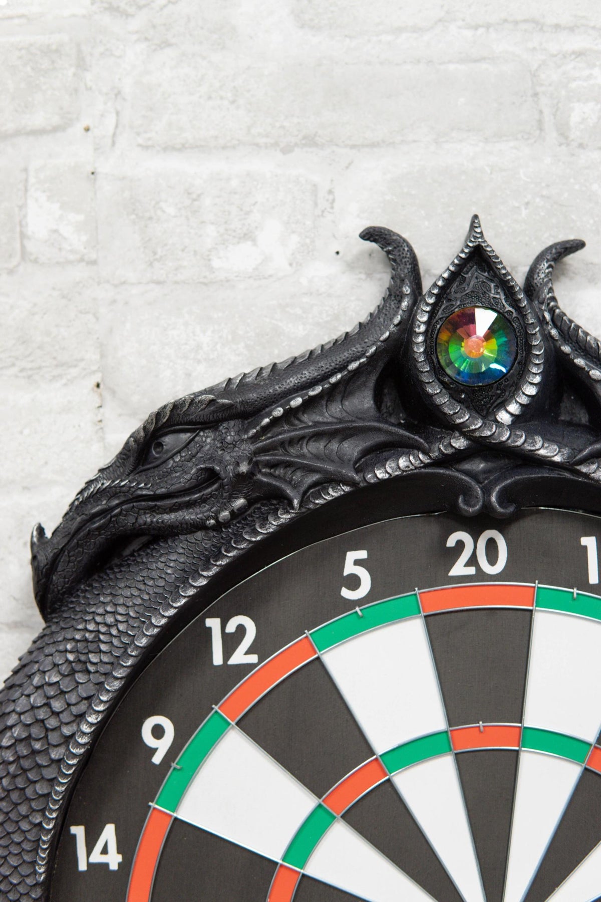 Medieval Dungeon Crystal Jade Dual Dragon Dart Board Wall Sculpture 20.5"H Decor