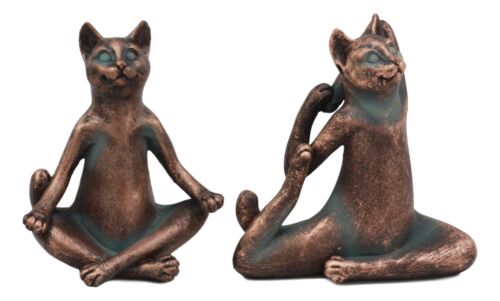 Ebros Stretching Yoga Cats Statue Set of 2 Zen Cats in Lotus Meditation and King Pigeon Poses
