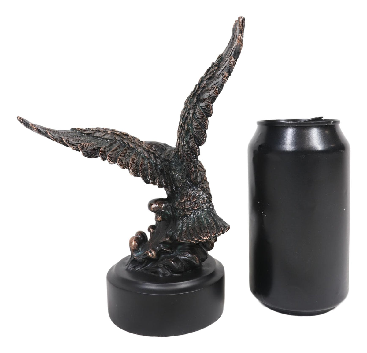 Wings of Glory Bald Eagle Swooping Over Stormy Ocean Waves Electroplated Statue - Ebros Gift