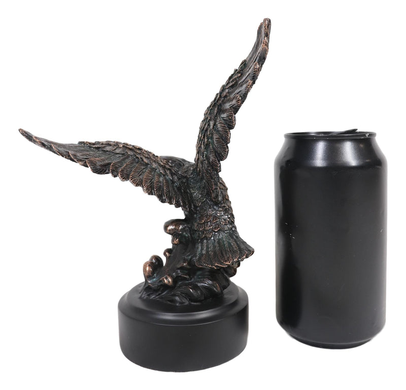 Wings of Glory Bald Eagle Swooping Over Stormy Ocean Waves Electroplated Statue