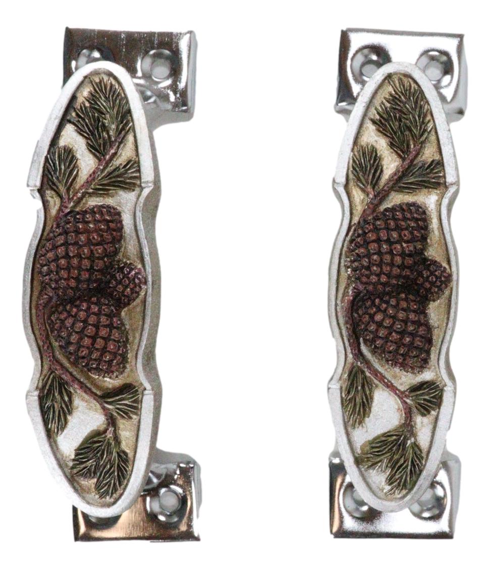 Rustic Western Pinecones Sprig Branch Drawer Cabinet Furniture Bar Pulls 2-Pack - Ebros Gift