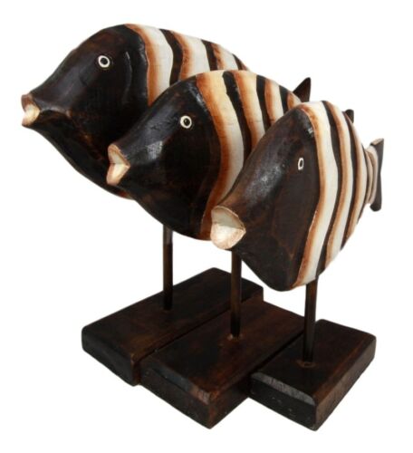Balinese Wood Handicrafts Large Swimming River Fish Family Set of 3 Figurines