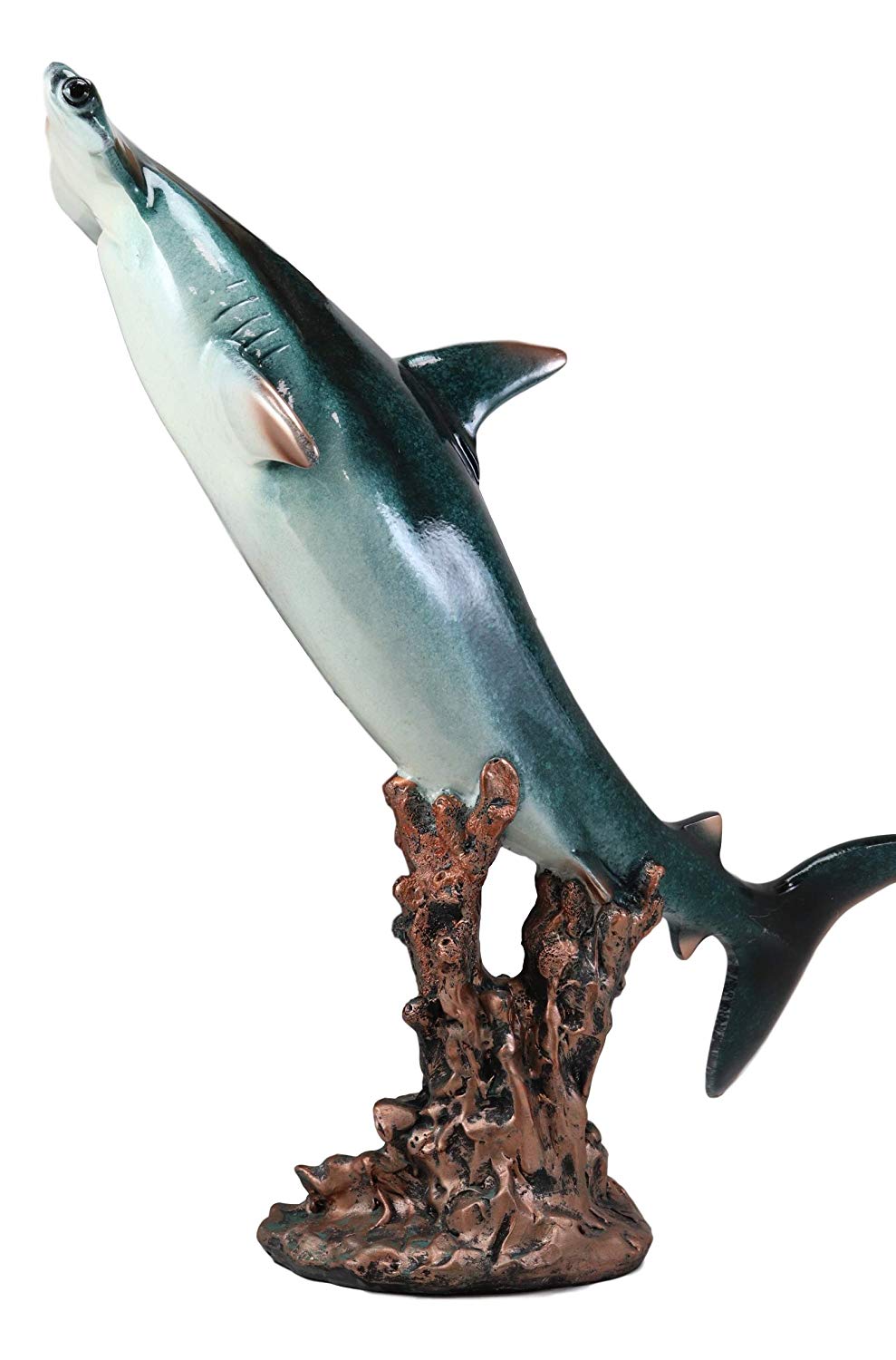 Ebros 16.25" H Large Nautical Ocean Marine Beach Coastal Predator Hammerhead Shark Swimming Over A Coral Pillar Statue - Ebros Gift