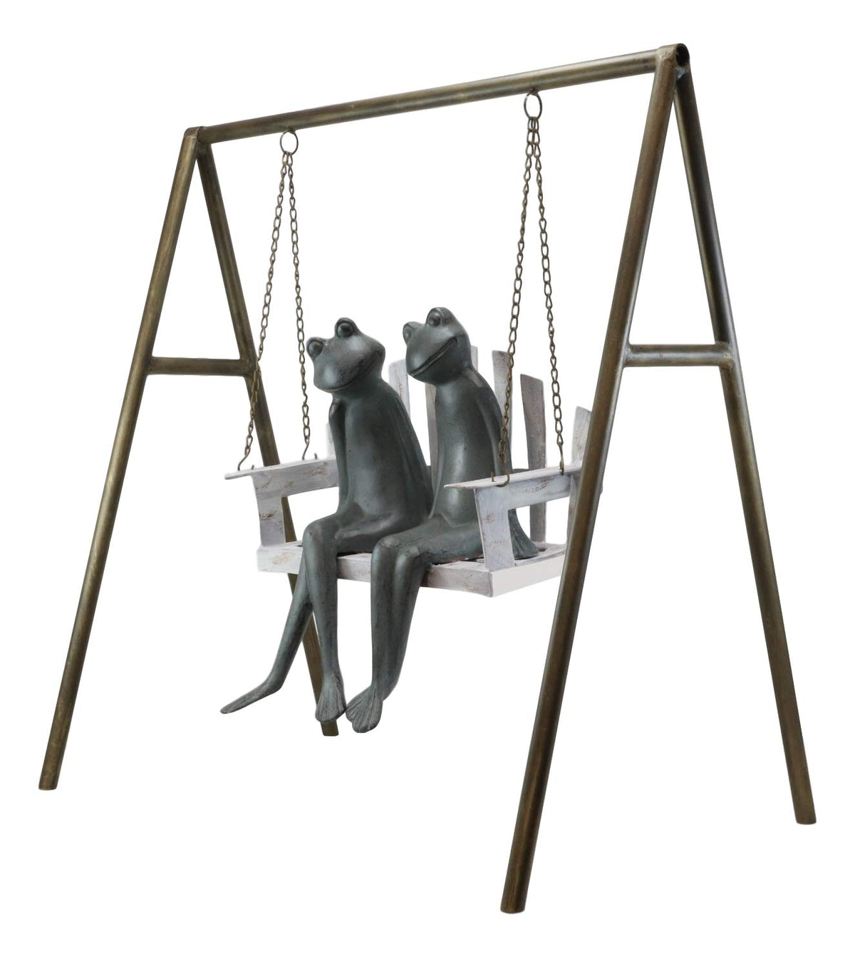 Ebros Gift 27.5" Tall Aluminum Metal Whimsical Love is in The Air Frog Couple Sitting On Porch Swing Garden Statue Frogs Patio Pool Pond Lawn Yard Decorative Sculpture Feng Shui Zen Accent - Ebros Gift