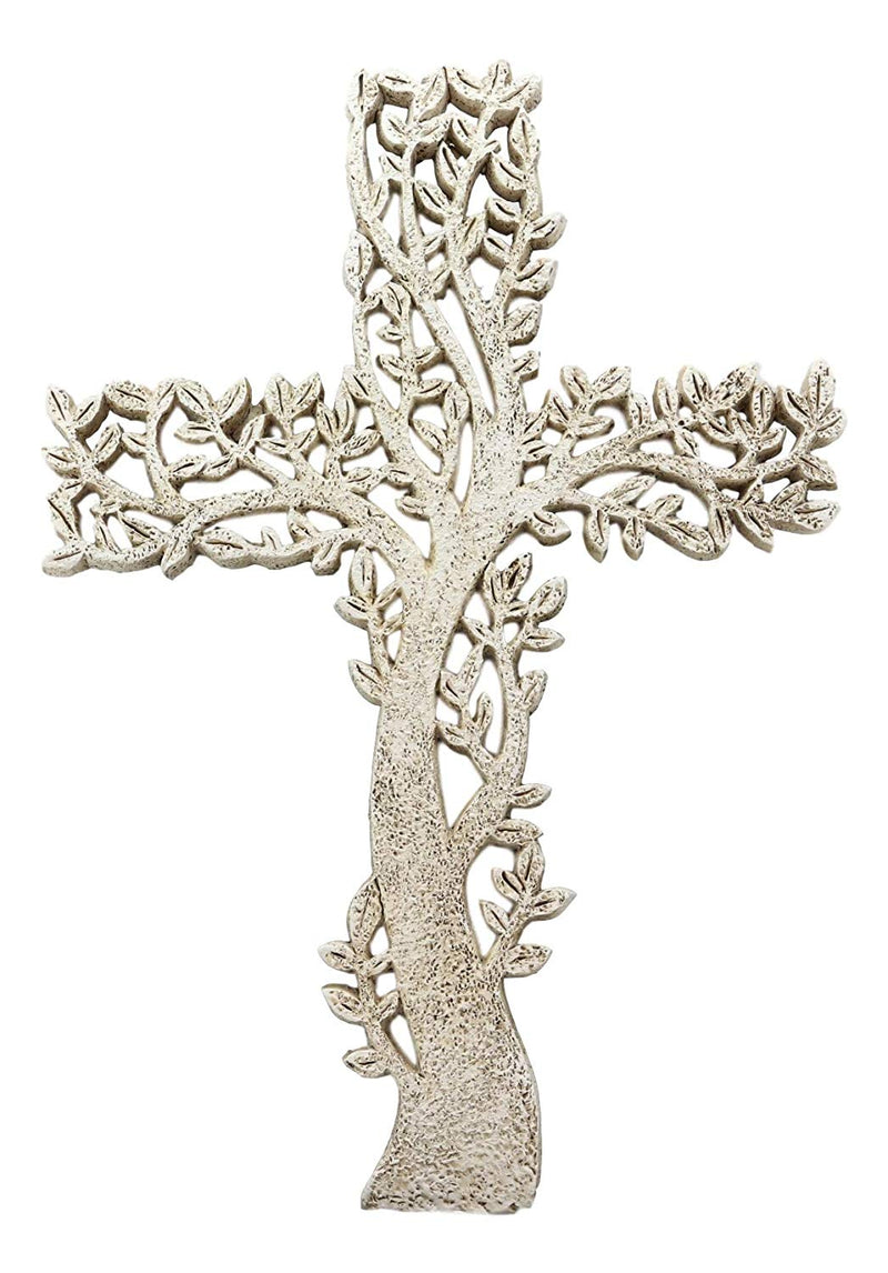 Ebros Gift 12" Tall Faux Stone Rustic Western Tree of Life Filigree Lace Design Wall Cross Decor Hanging Resin Sculpture Catholic Christian Country Cabin Lodge Accent Decorative Crosses