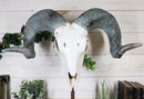 Realistic Bighorn Sheep Ram Head Skull Rustic Sculpture On Pole Stand 18"H