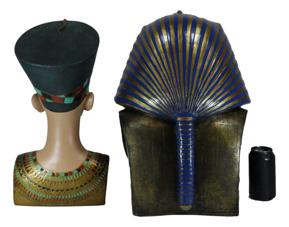 Large Egyptian Pharaoh King Tut And Queen Nefertiti Bust Statue Set Of 2 Decor