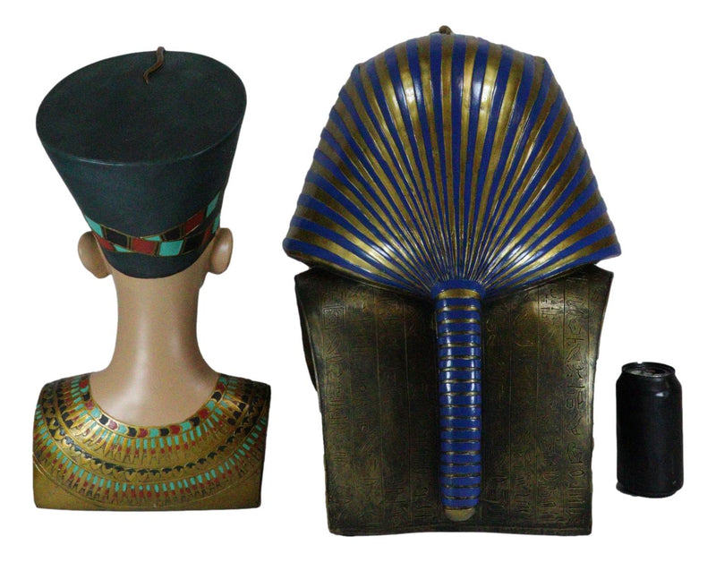 Large Egyptian Pharaoh King Tut And Queen Nefertiti Bust Statue Set Of 2 Decor