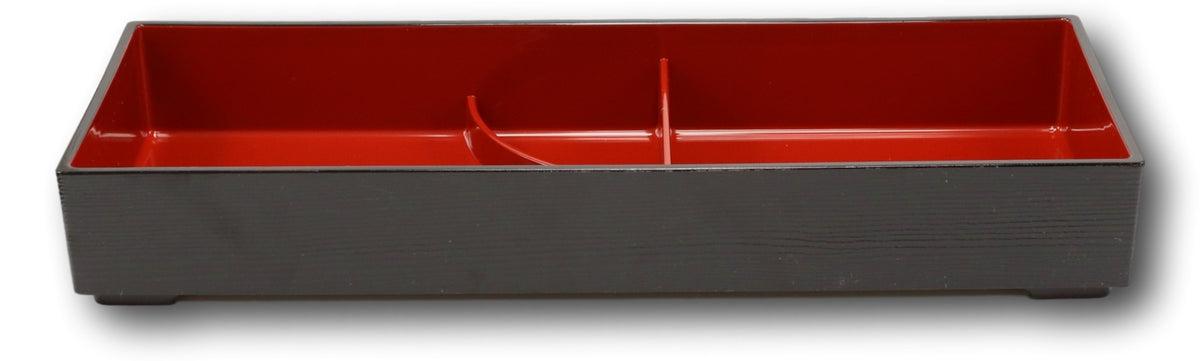 Red Black Japanese Long Bento Box With Dividers 3 Compartments Platter Plate - Ebros Gift