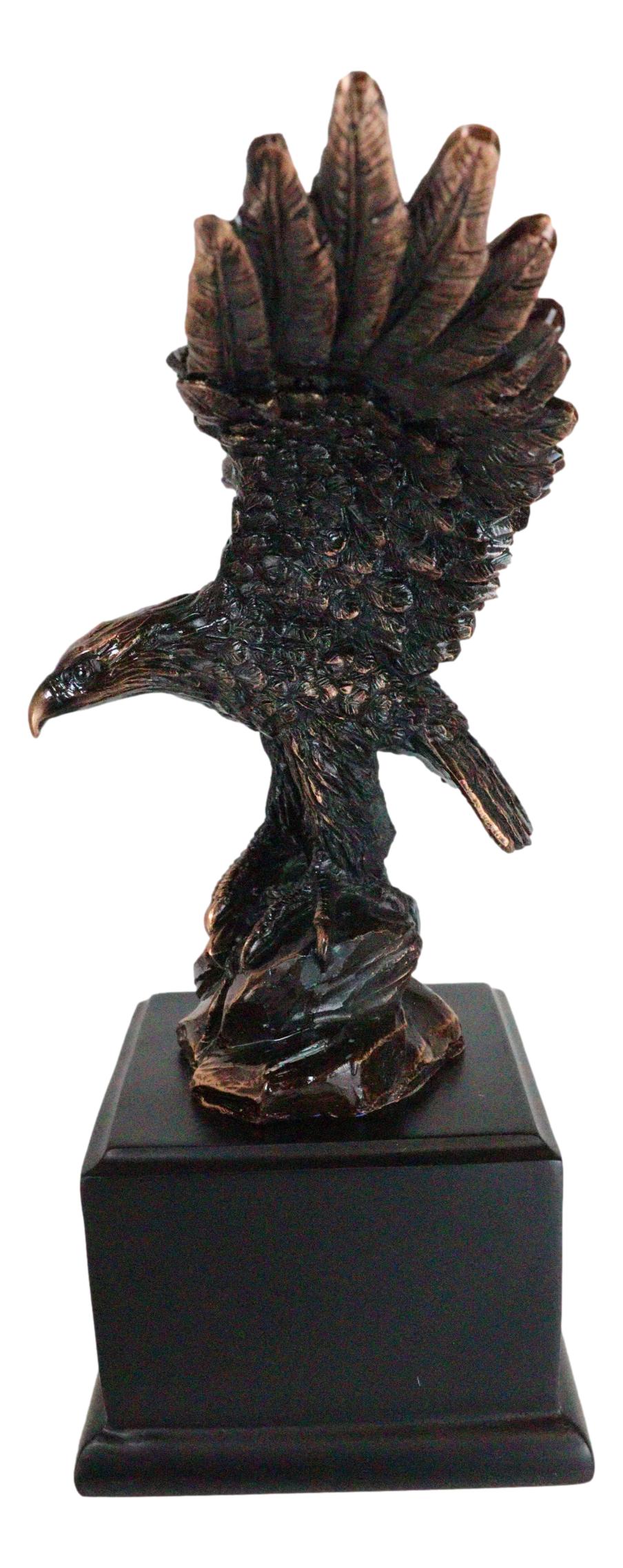 8" H King of The Skies Patriotic Bald Eagle Landing On Rock Figurine With Base