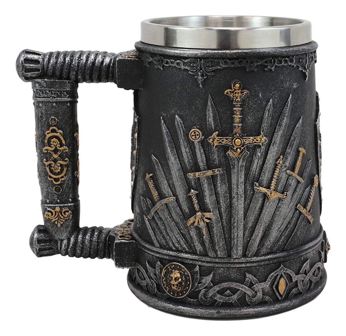 Ebros Gift Large Medieval Dragon Iron Throne Of Swords And Heraldry Crest Shields Coffee Mug 14oz Drinking Beer Stein Tankard Cup Fantasy Dungeons And Dragons Elixir Of Life Valyrian Steel Blades