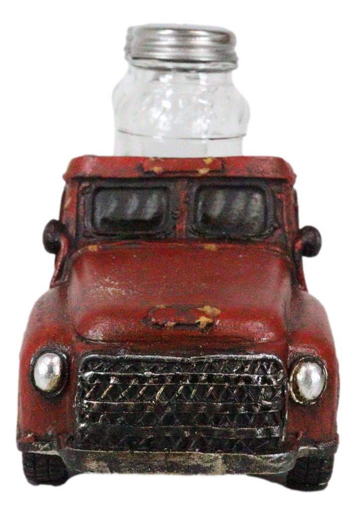 Old Fashioned Nostalgic Red Pickup Truck Holder For Glass Salt Pepper Shakers