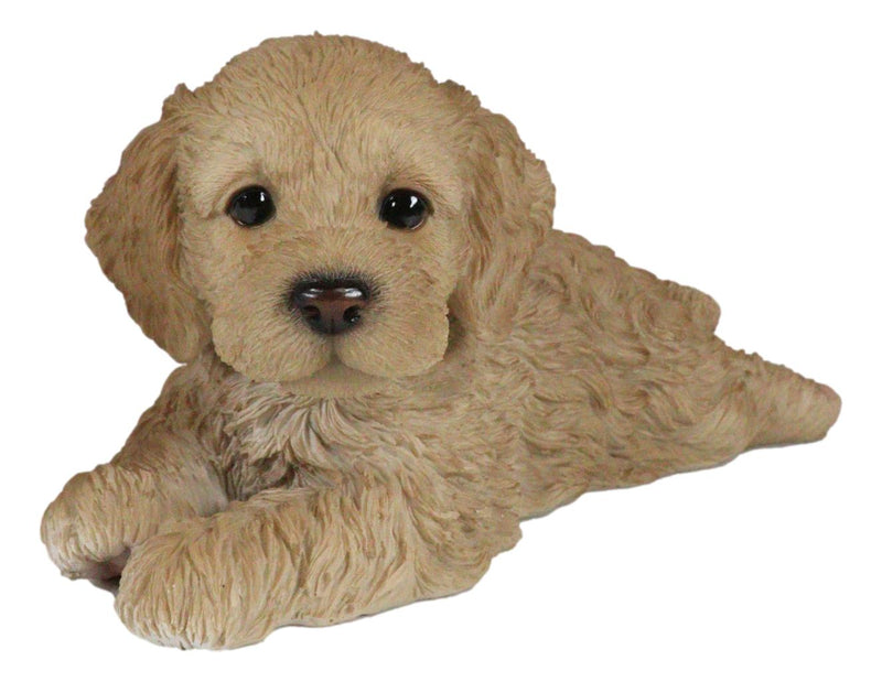 Realistic Adorable Cockapoo Spoodle Puppy Dog Lying On Belly Figurine Pet Pal