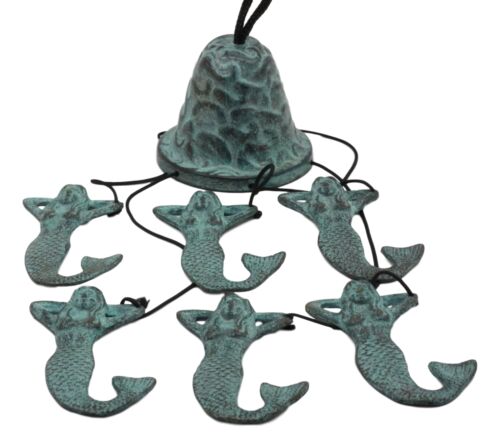 Verdi Green Brass Metal Nautical Sleeping Mermaid Wind Chime Sirens Of The Seas