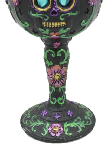 Ebros Day of The Dead Ossuary Wedding Black Sugar Skull Wine Goblet 7oz Chalice