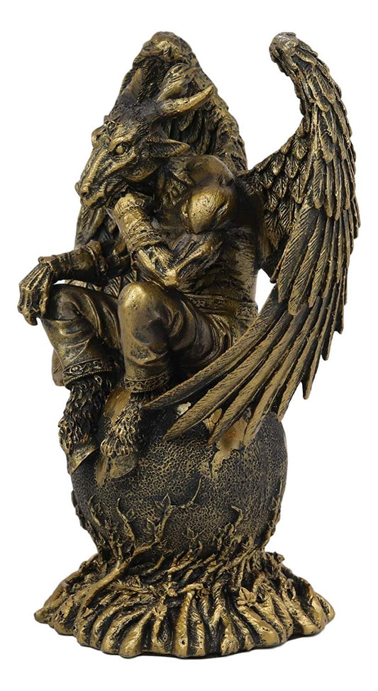 Ebros Gift Sabbatic Goat The Thinker Baphomet Sitting On The Globe Statue 7.75" Tall Baphomet With Pentagram Star Altar Figurine - Ebros Gift