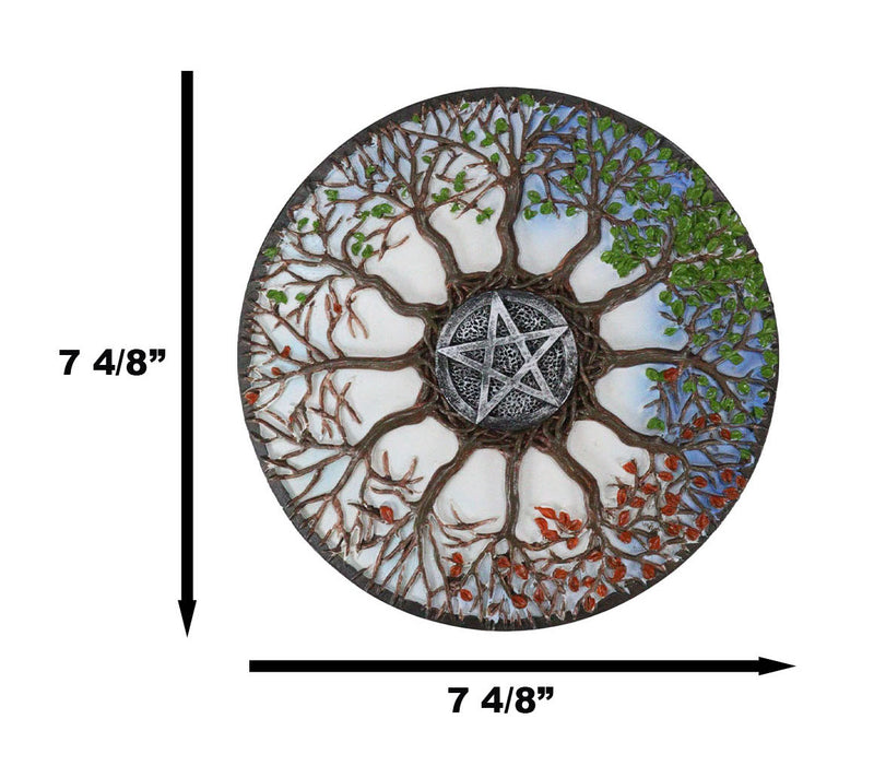 Four Seasons Dendritic Tree Wheel of Life with Pentagram Star Wall Decor Plaque