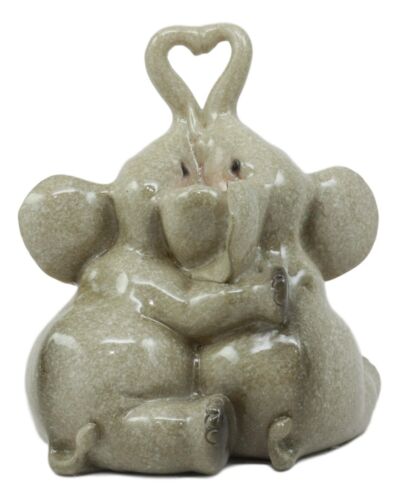 Loving Hugs Elephant Couple Figurine With Heart Shaped Trunks Anniversary Decor