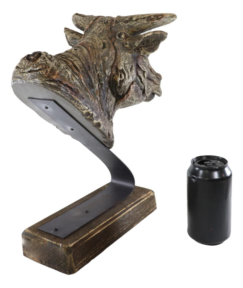 Rustic Wildlife Faux Driftwood Finish Bull Steer Cow Skull Bust Figurine On Base