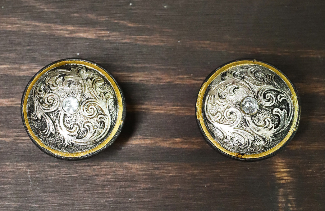 Set Of 6 Western Rustic Silver Floral Scroll With Gold Trim Cabinet Door Knobs - Ebros Gift