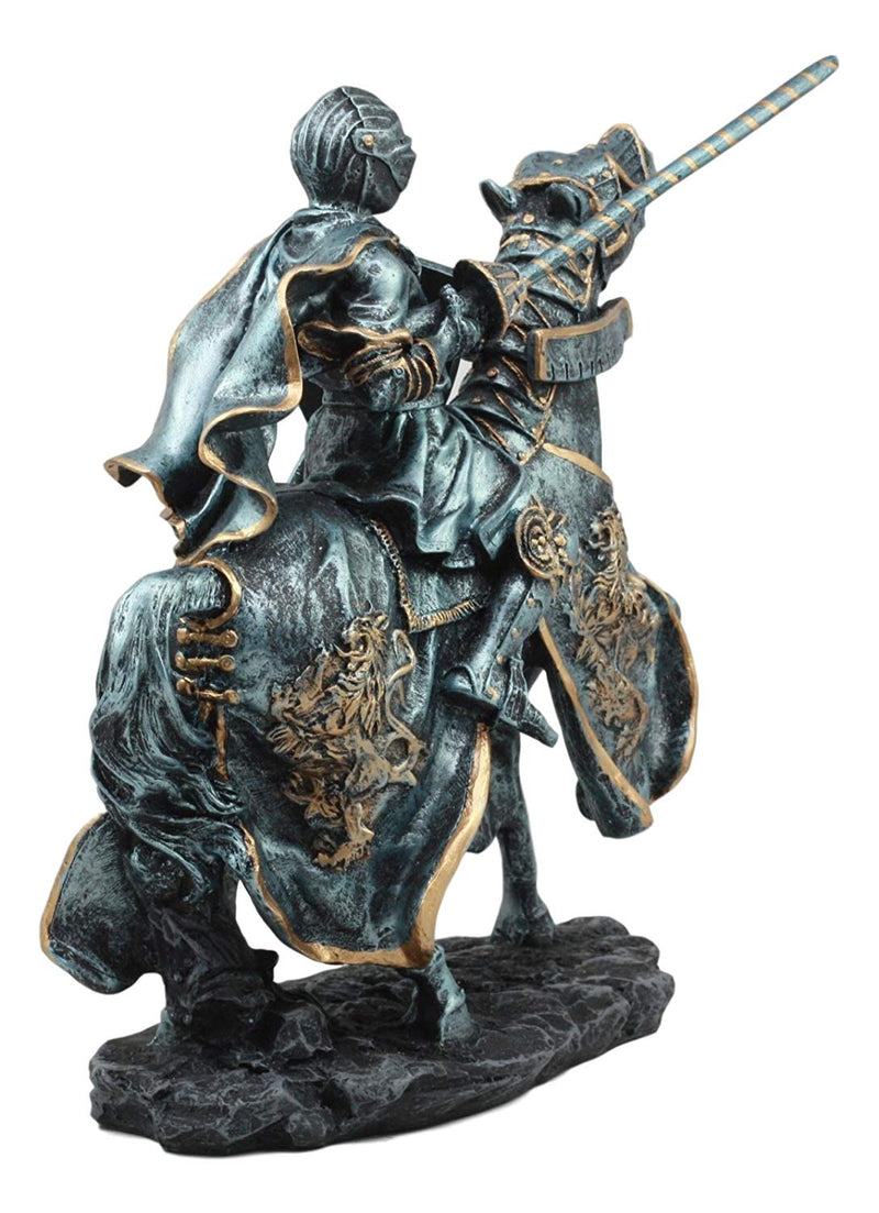 Ebros Medieval Tournament Jousting Suit Of Armor Knight Charging On Cavalry Horse Statue 11" Tall Renaissance Knighthood Collectible Decor