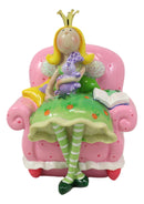 Bookworm Crown Princess Fairy Sitting On Pink Sofa Money Coin Bank Figurine