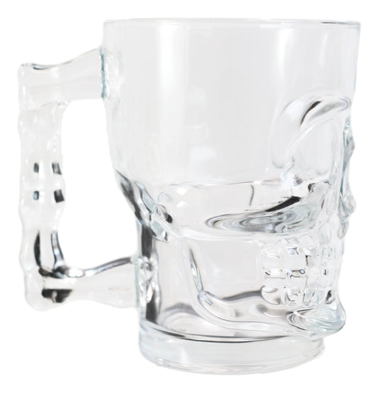 Ebros Day of The Dead Grinning Skull Cranium Novelty Glass Mug W/ Bone Handle