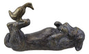Ebros Large Aluminum Whimsical Puppy Love Dachshund Dog Playing With Duckling Statue  14.5"L
