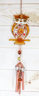 Ebros Whimsical Hoot Owl Resonant Relaxing Copper Wind Chime Garden Patio