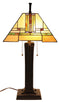 Ebros Gift Frank Lloyd Wright Mission Style Geometrical Pyramid Translucent Glass Shade Side Table Lamp with Dark Stained Faux Wood Resin Base 28.5" Tall Classic Luxury Decorative Desk Light