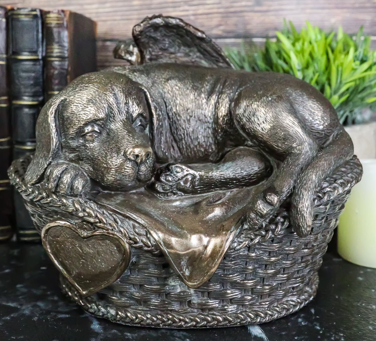 Angel Labrador Dog Sleeping In Wicker Basket Cremation Urn Pet Memorial Statue - Ebros Gift