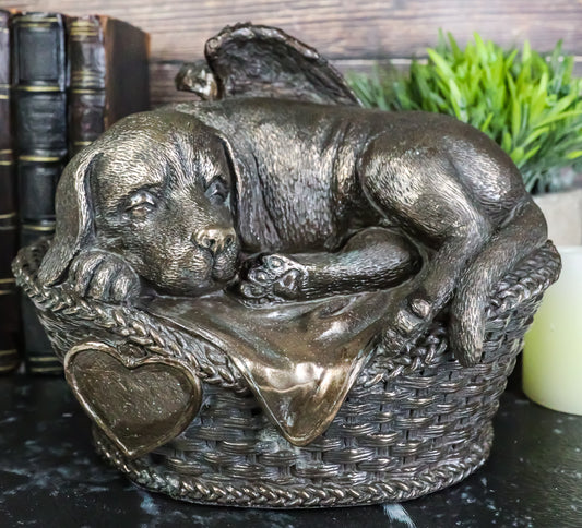 Angel Labrador Dog Sleeping In Wicker Basket Cremation Urn Pet Memorial Statue - Ebros Gift