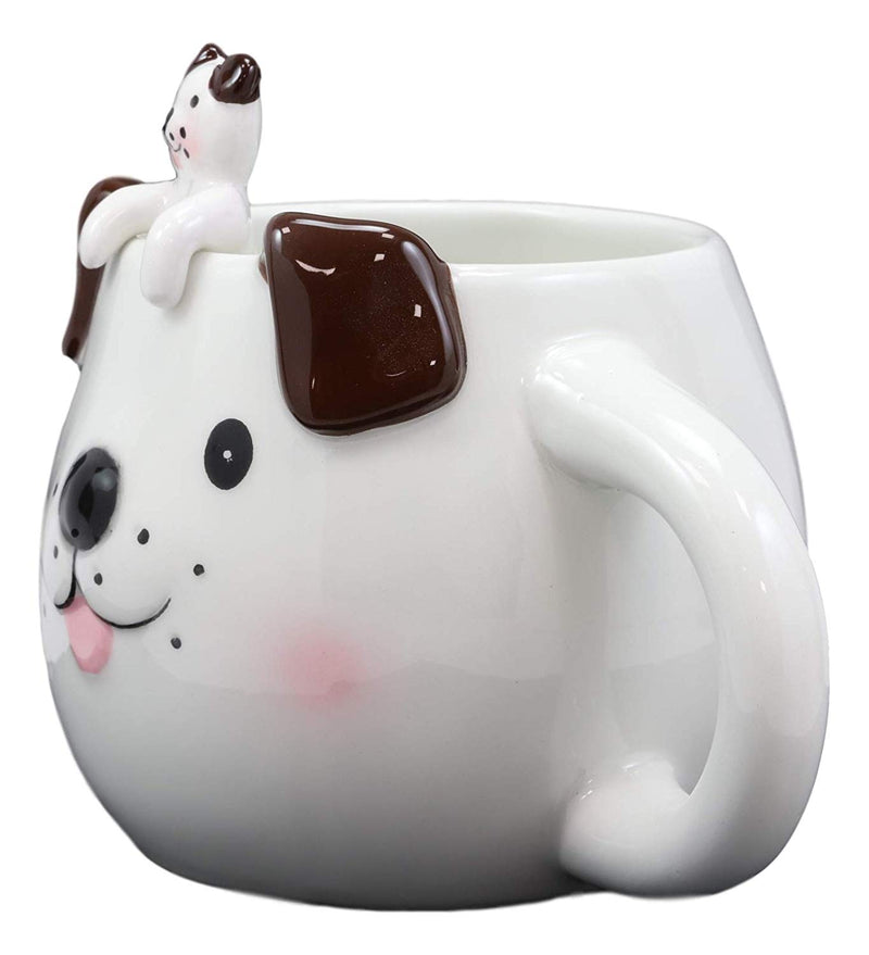 Ebros Whimsical White Dog With Brown Ears Ceramic Coffee Mug With Spoon Set 16oz