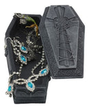 Gothic Gargoyle With Twisted Rose Vine Cross Coffin Jewelry Box Figurine 6"Long